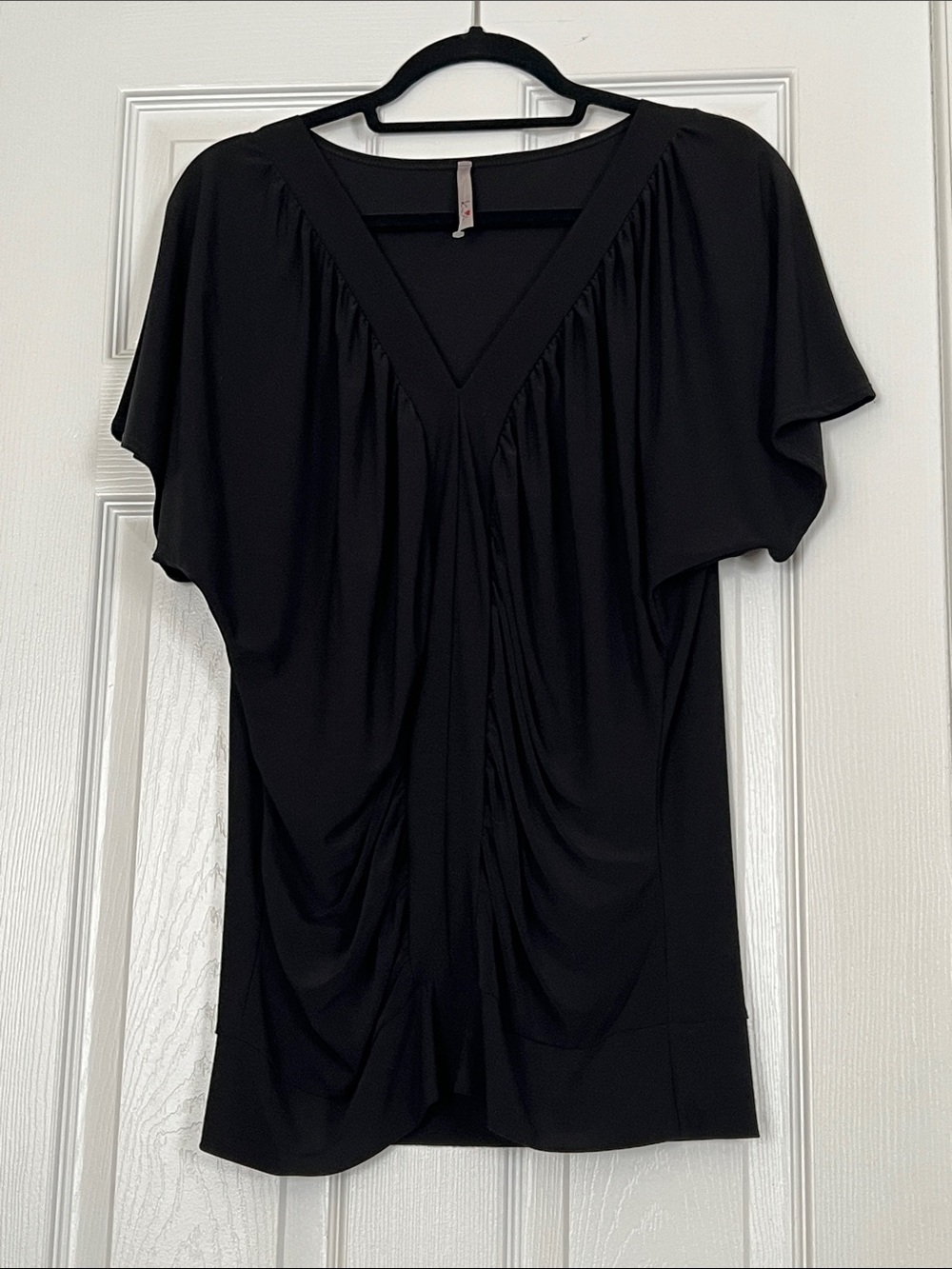 Black V-Neck Draped Women's Top